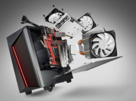 exploded view of a modern computer. hardware components mainboar